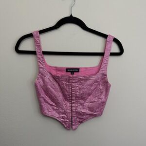 Shane Justin Corset Top Womens XS Pink Rhinestone Bustier Crop Made In USA